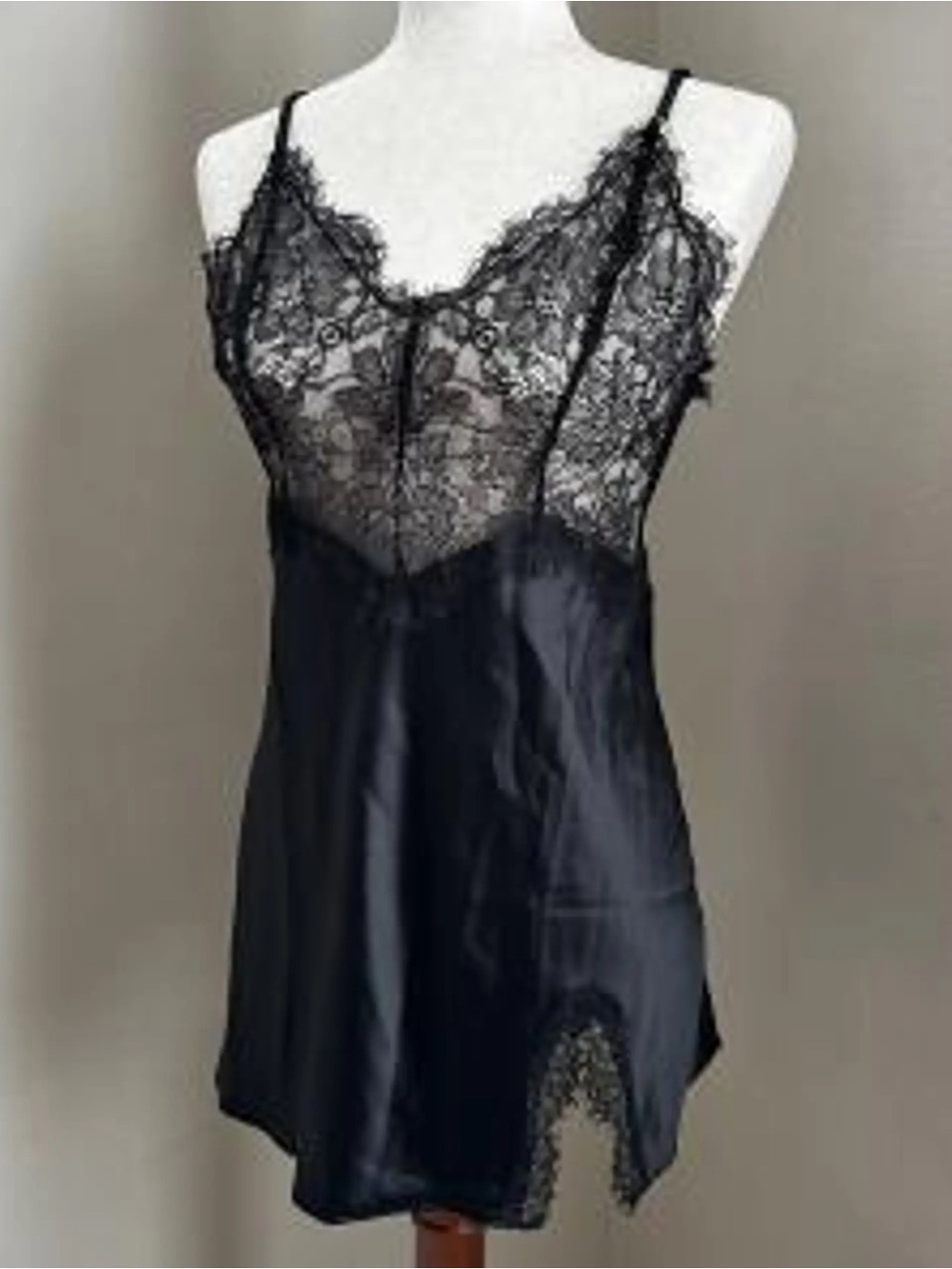 Victoria's Secret Black Lace Satin Chemise